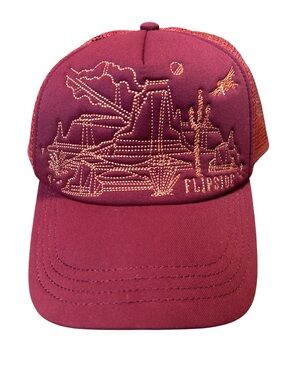 Flip side Hats Red Mesh Trucker Orange Embroidered Desert Scene